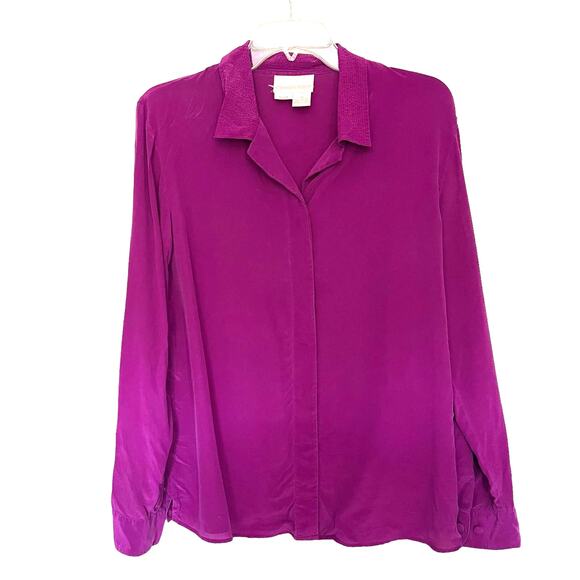 Vintage CHRISTIE & JILL Silk Button Front Womens Top Sz 10 Petite Purple Luxury - Picture 1 of 11
